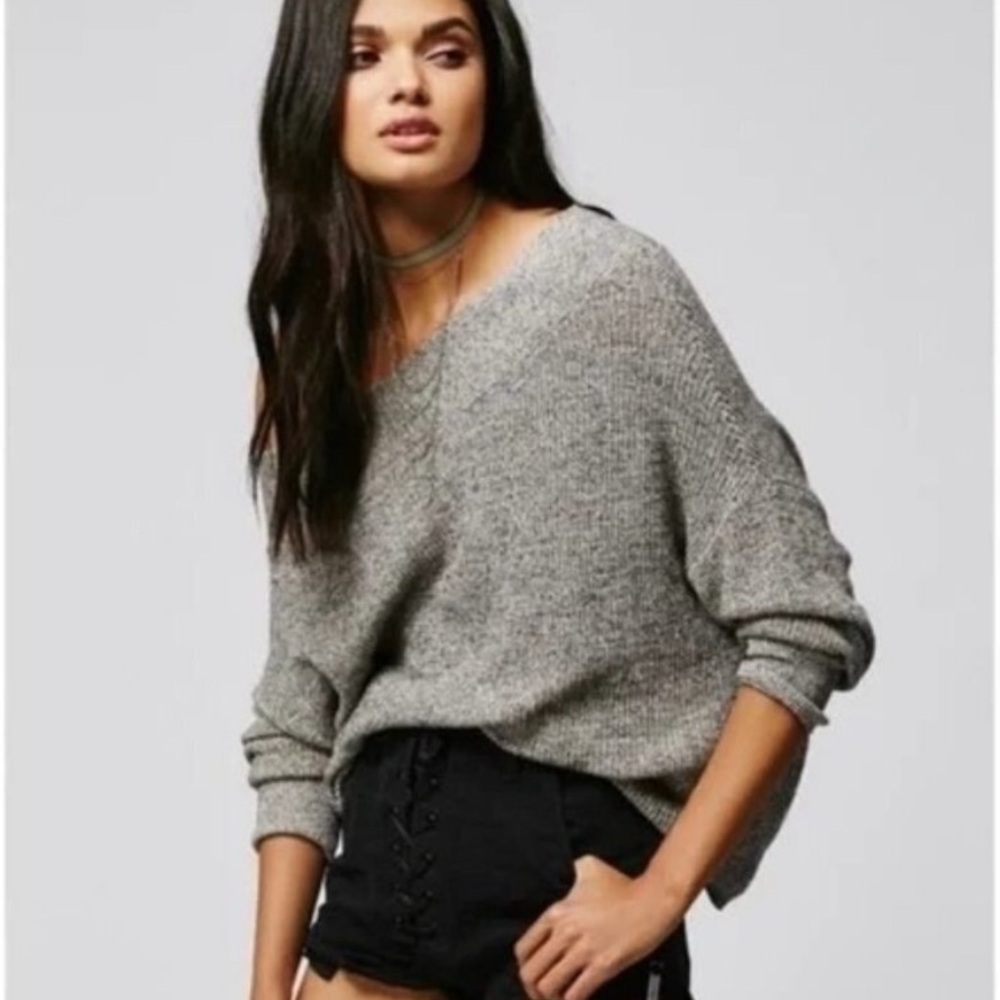 Free People Alana Off Shoulder Knit Gray Sweater